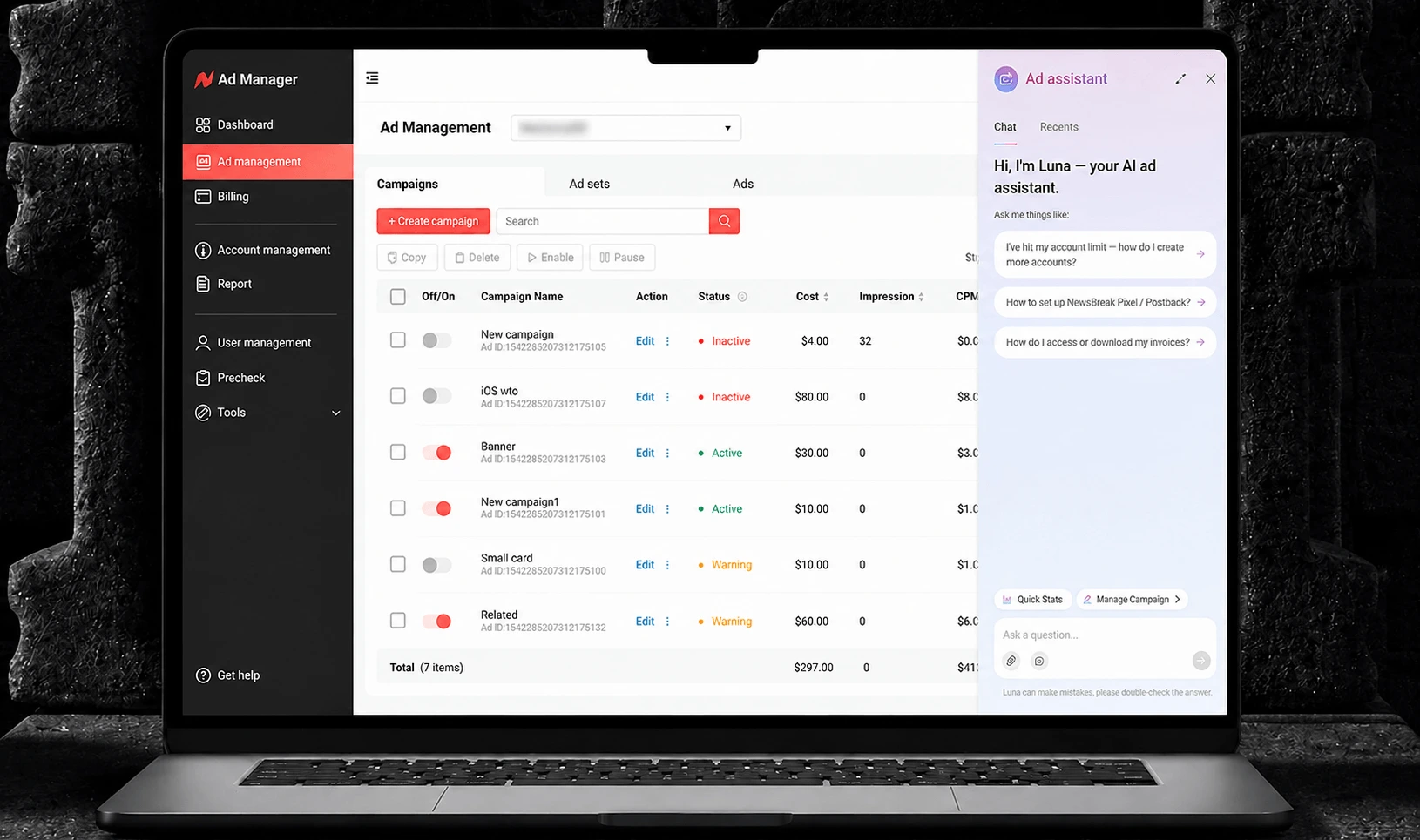 AI Agent product interface shown on a laptop