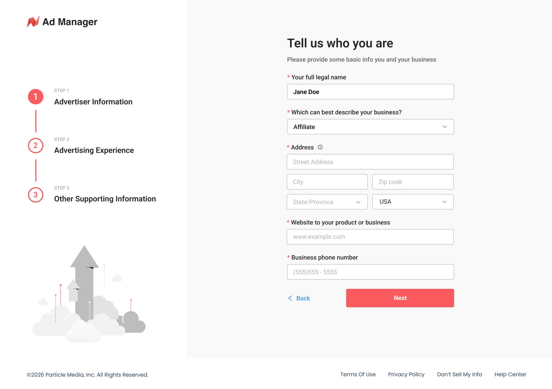 Advanced affiliate onboarding form
