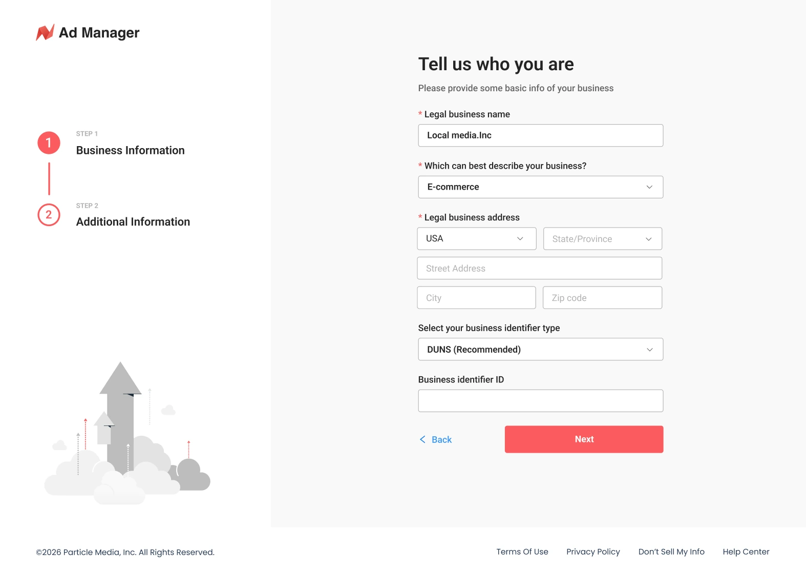 Simplified SMB onboarding form